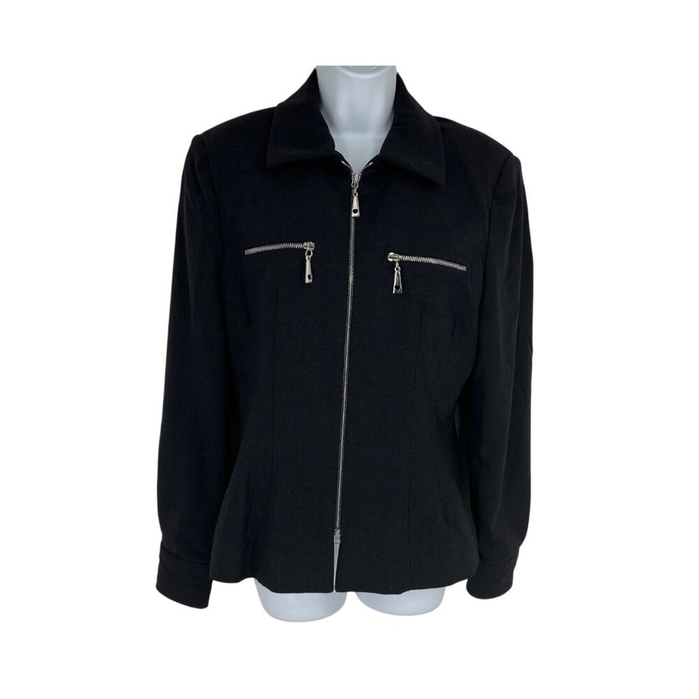 Griffith Gray For St. John Black Wool Blend Zip Front Jacket Women's Size 8